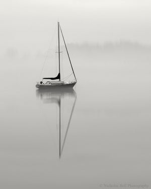 black and white sailboat photography print